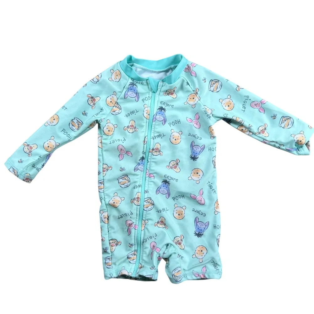 Disney Baby Winnie the Pooh Long Sleeve Zip Rash Guard Swimsuit 9 mo swim beach